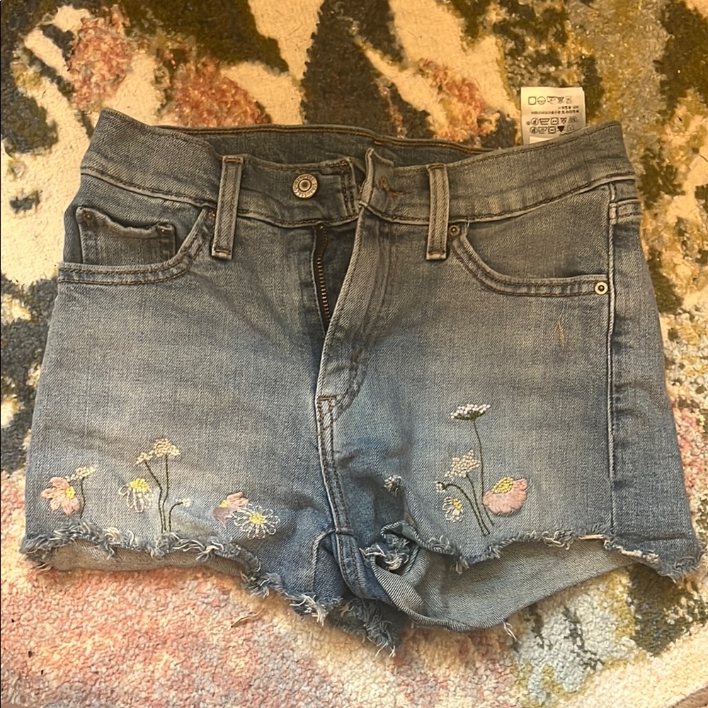 Embroidered Denim Shorts